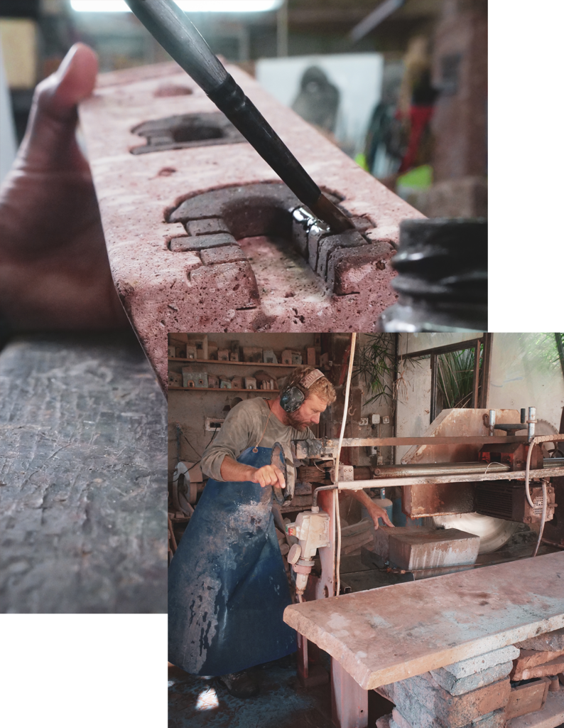 Creazione artigianale di casette in trachite sarda con dettagli in argento