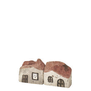 Bustina trasparente con due casette in trachite con porta e finestre incise e inserto in argento B2