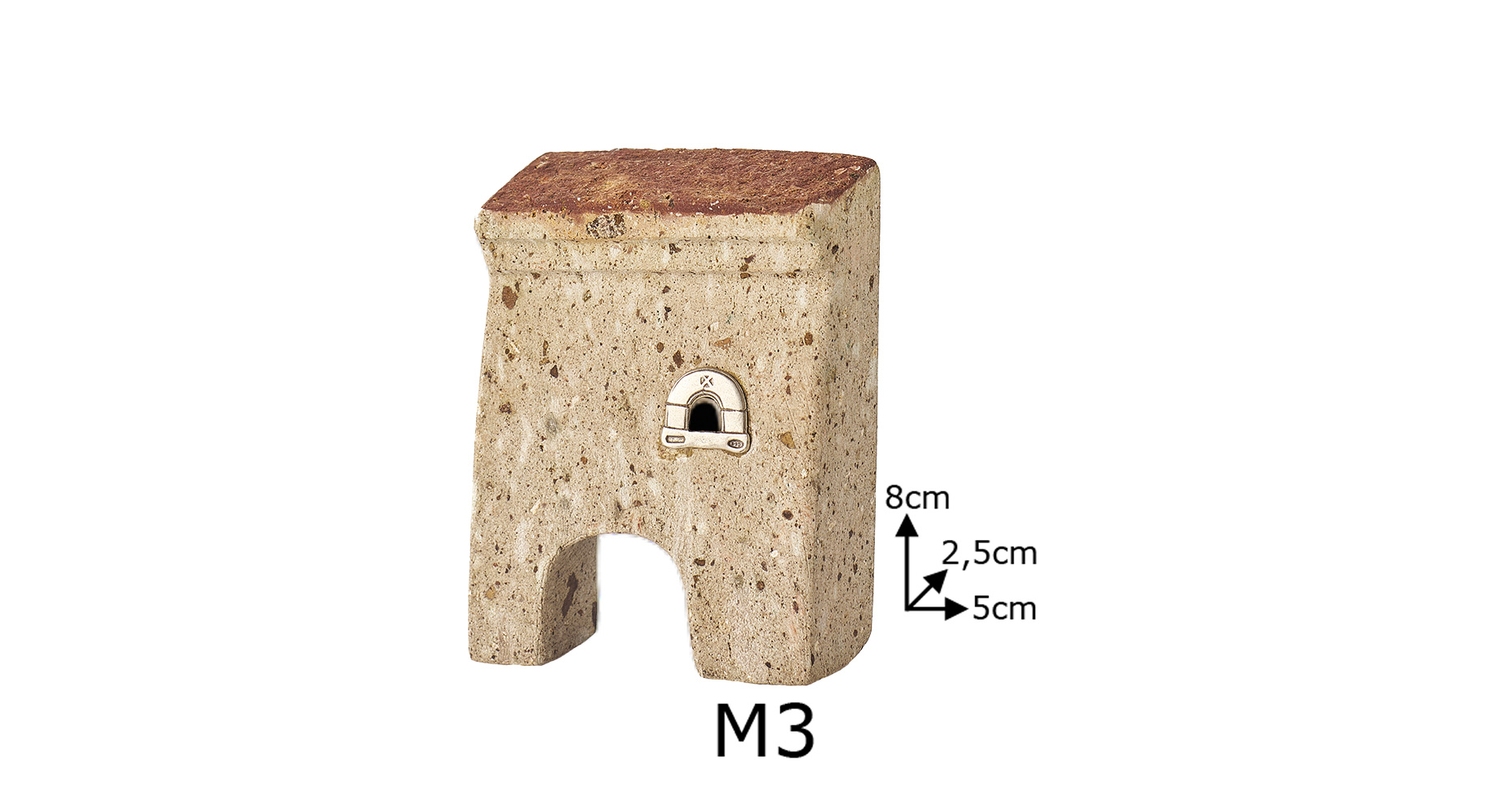 Statuetta in pietra a forma di casa con finestra e misure