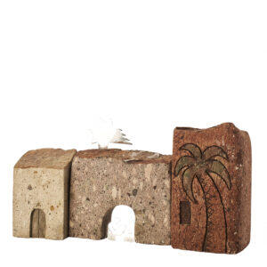 Presepe in Trachite e Argento completo piccolo - 3 Pezzi con figure traforate in argento, palma e case incise PR3