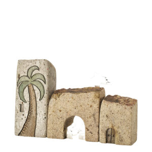 Presepe completo - 3 Pezzi con figure traforate in argento e palma e case incise colorate PR5