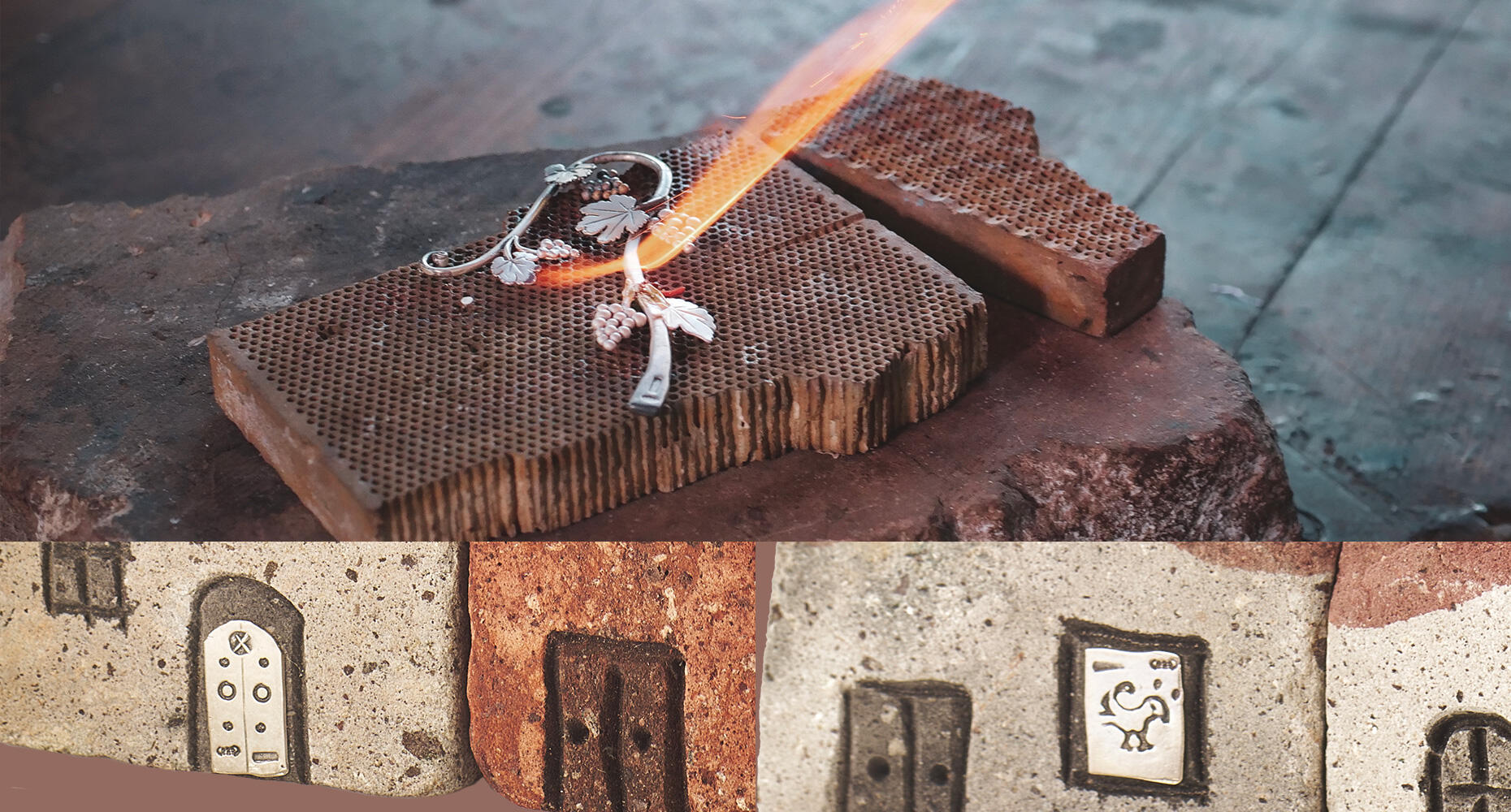 Dettaglio di casetta sarda artigianale in trachite e argento